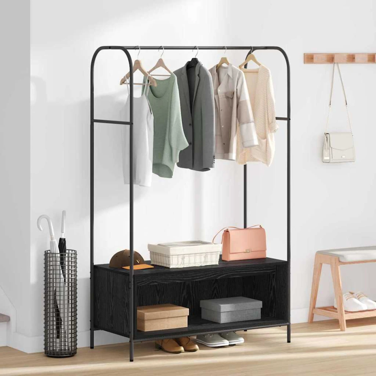 vidaXL vidaXL Clothes Rack 100 x 44 x 160 cm Black Frame With Engineered Wood Shelf For Entryway - Wardrobe