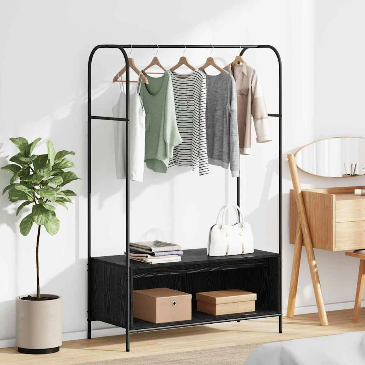 vidaXL vidaXL Clothes Rack 100 x 44 x 160 cm Black Frame With Engineered Wood Shelf For Entryway - Wardrobe