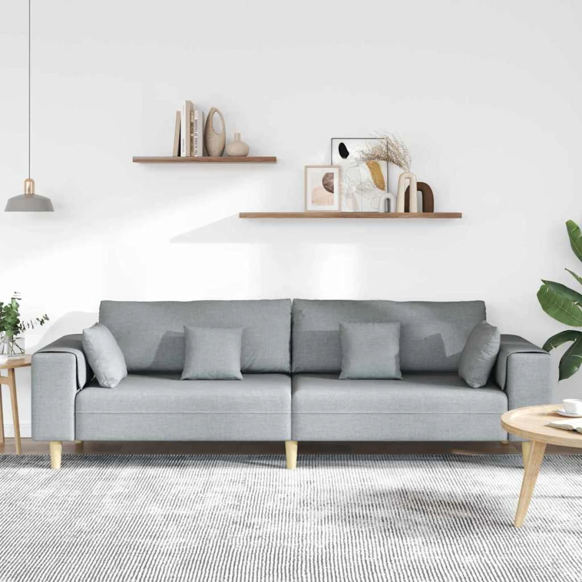 vidaXL Quality Fabric Sofa 208 cm Cushions Light Grey For Home - Sofa