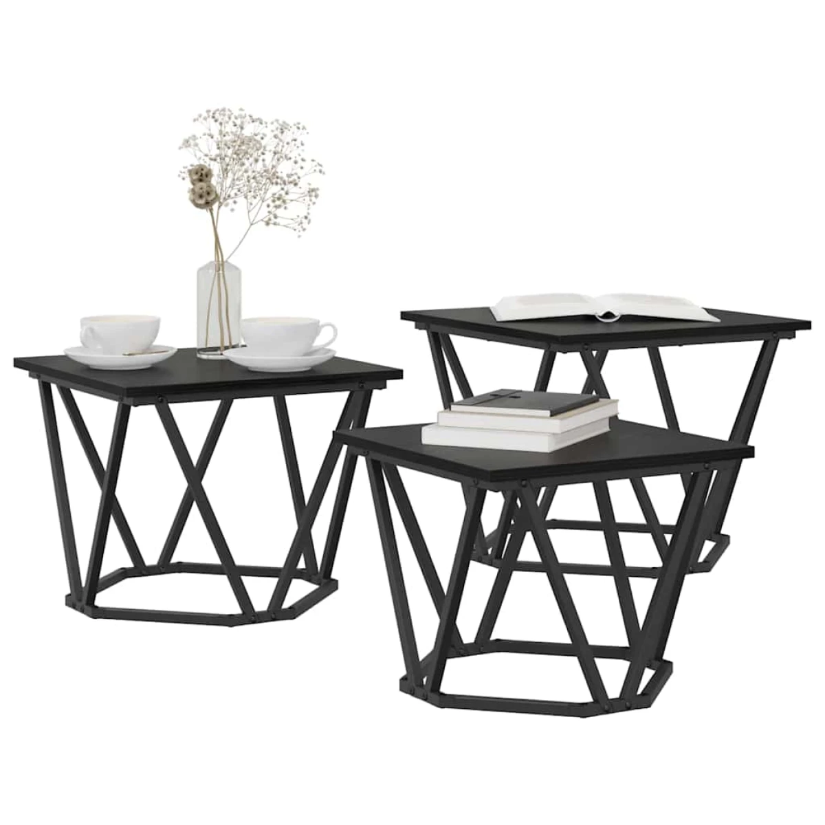 VidaXL Coffee Tables 50 x 50 x 40 cm Black Oak Set of 3 by vidaXL