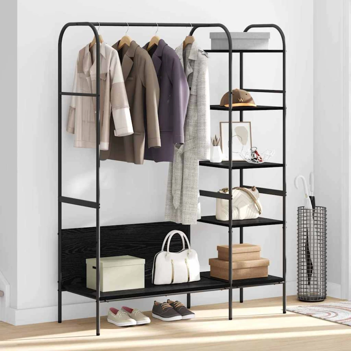 vidaXL VidaXL Clothes Rack With Shelf 120 x 44 x 160 cm Black Engineered Wood Minimalist Storage For Small Spaces - Wardrobe