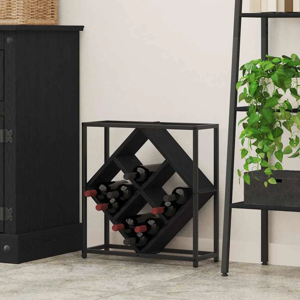 VidaXL Wine Rack 51x18x52.5 cm Black Engineered Wood At Home by vidaXL