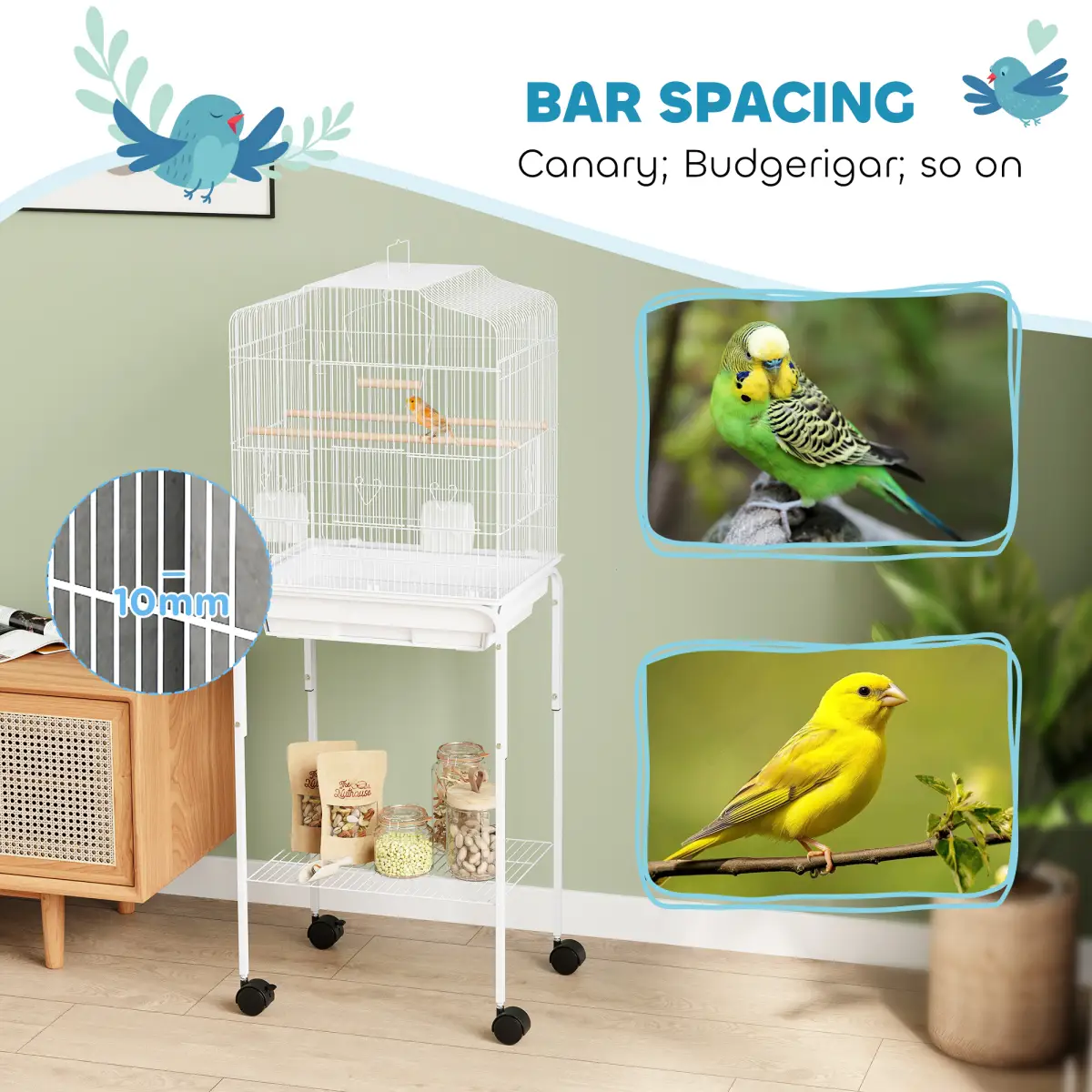 PawHut PawHut Bird Cage for Budgie Finch Canary Parakeet W/ Stand Tray - Bird Cage