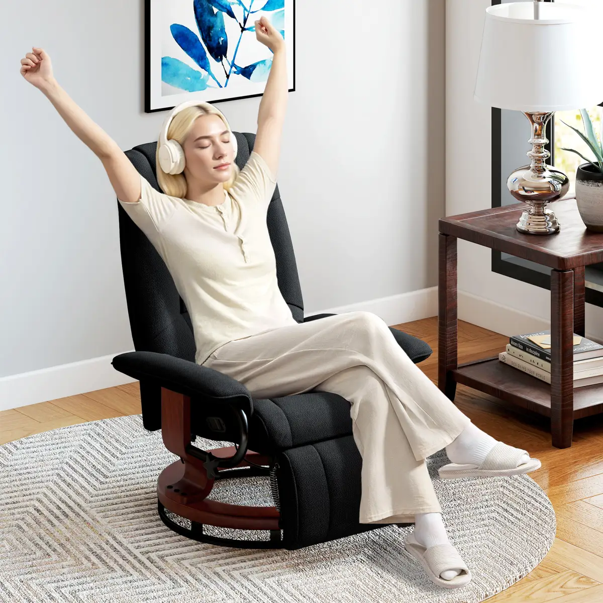 HOMCOM HOMCOM Manual Recliner Swivel Reclining Chair with Footrest Armrests - Recliner