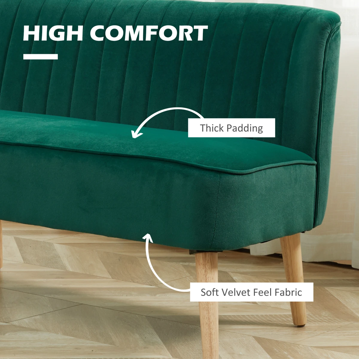 HOMCOM Velvet-Feel Double Sofa 117cm Wide Pocket-Spring Padding High Back For Living Rooms by HOMCOM