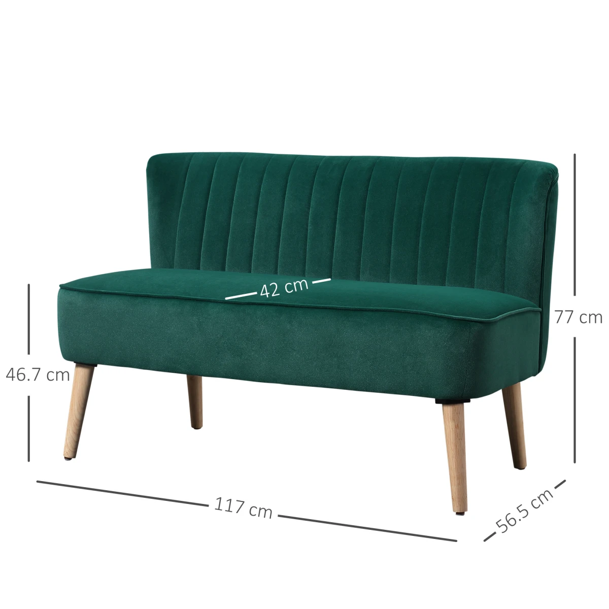 HOMCOM Velvet-Feel Double Sofa 117cm Wide Pocket-Spring Padding High Back For Living Rooms by HOMCOM