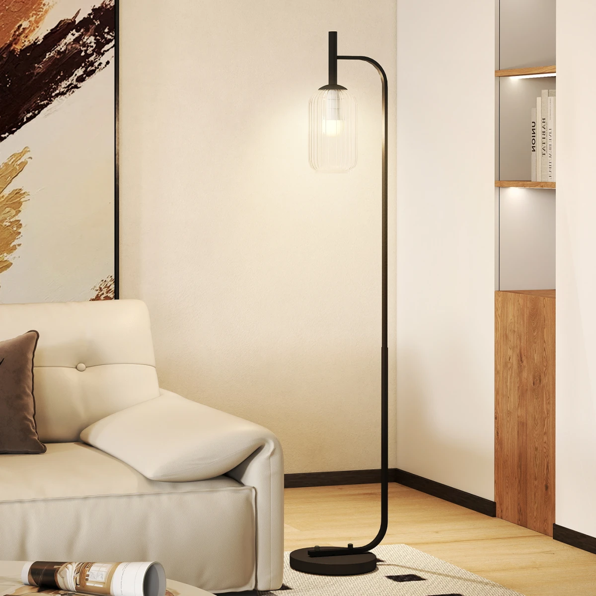 HOMCOM Tall Floor Lamp With Glass Lampshade And Foot Switch E27 LED Compatible For Living Room by HOMCOM