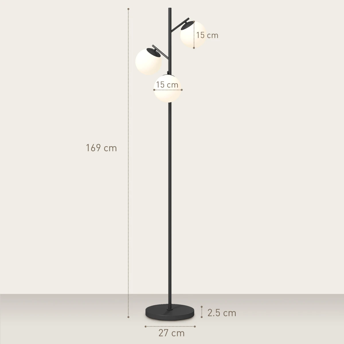 HOMCOM HOMCOM Modern Tree Floor Lamp With Three Glass Globes E27 Base Tall Stand Foot Switch For Living Room And Office - Lamp