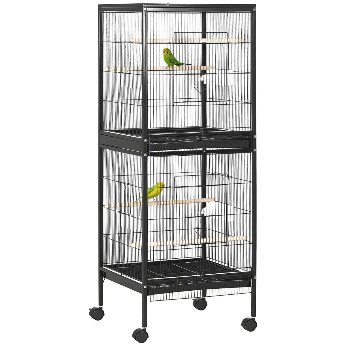 PawHut PawHut 2 In 1 Large Bird Cage Aviary with Wheels, Slide-out Trays Wood Perches - Bird Cage
