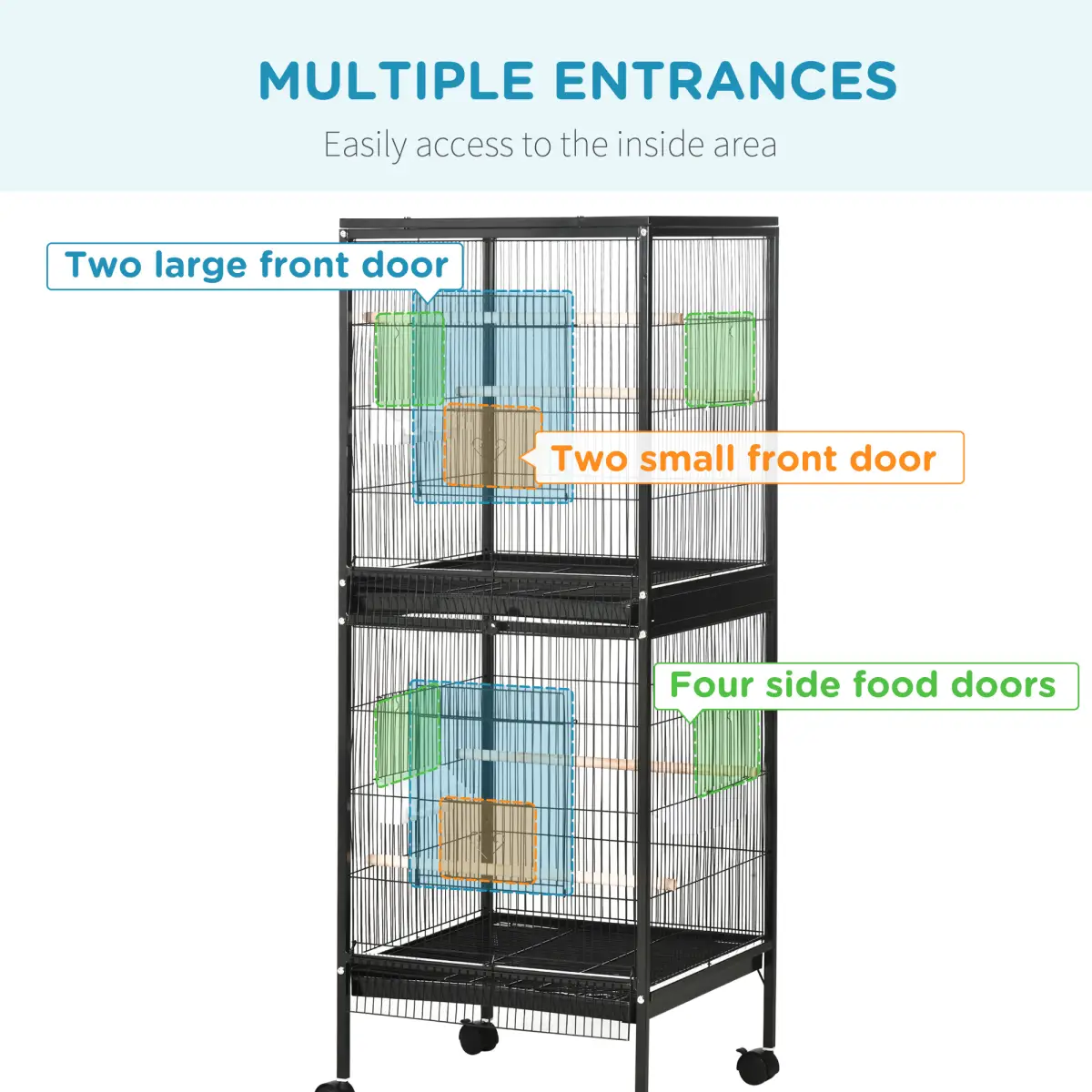 PawHut PawHut 2 In 1 Large Bird Cage Aviary with Wheels, Slide-out Trays Wood Perches - Bird Cage
