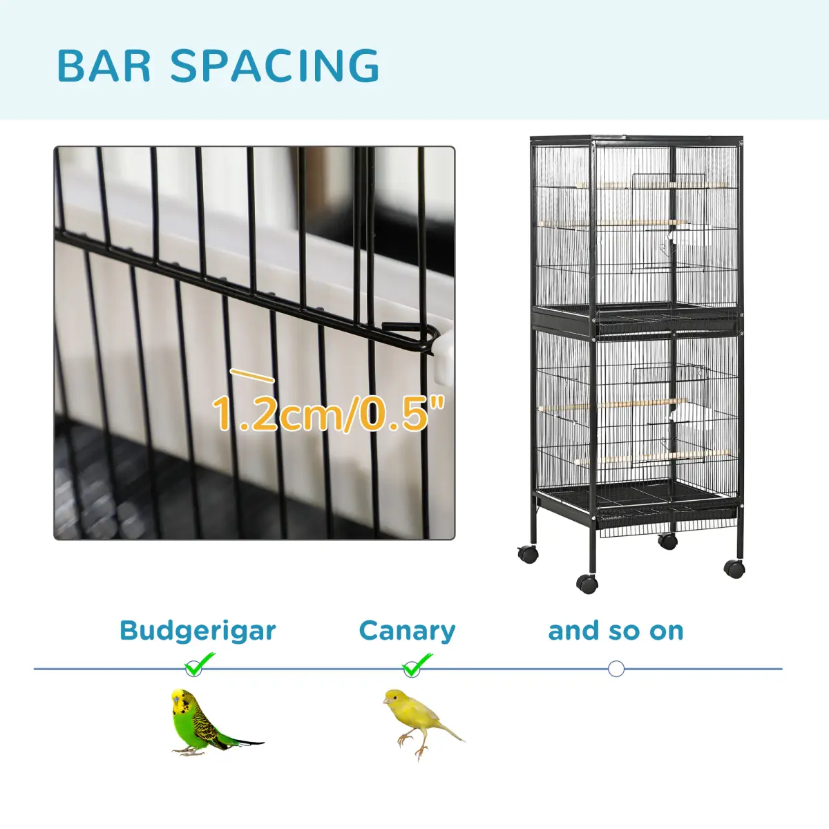 PawHut PawHut 2 In 1 Large Bird Cage Aviary with Wheels, Slide-out Trays Wood Perches - Bird Cage