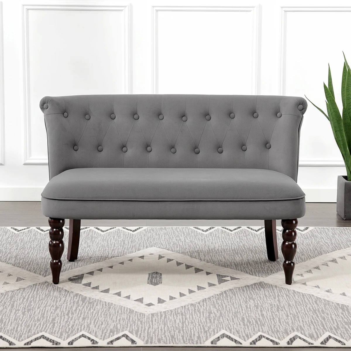 HOMCOM Velvet-Feel Two-Seat Lounger Sofa Wood Frame Tufted Wingback For Elegant Living Room Decor by HOMCOM
