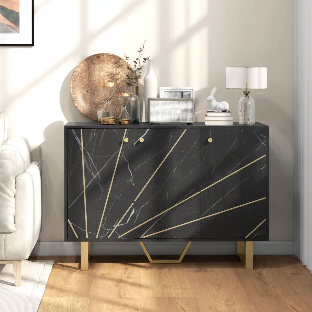 HOMCOM HOMCOM Sideboard Storage Cupboard with Metal Legs for Living Room - Sideboard