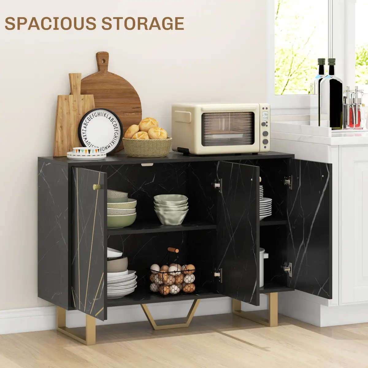 HOMCOM HOMCOM Sideboard Storage Cupboard with Metal Legs for Living Room - Sideboard