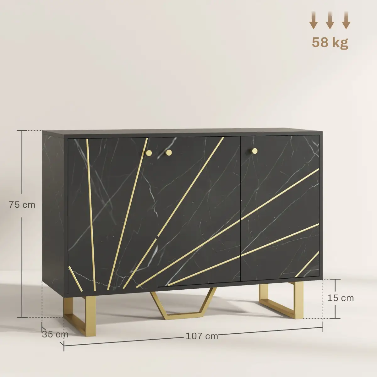 HOMCOM HOMCOM Sideboard Storage Cupboard with Metal Legs for Living Room - Sideboard