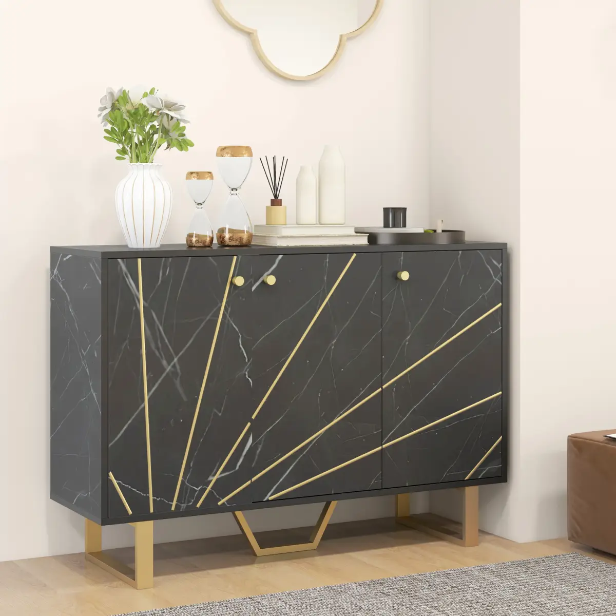 HOMCOM HOMCOM Sideboard Storage Cupboard with Metal Legs for Living Room - Sideboard
