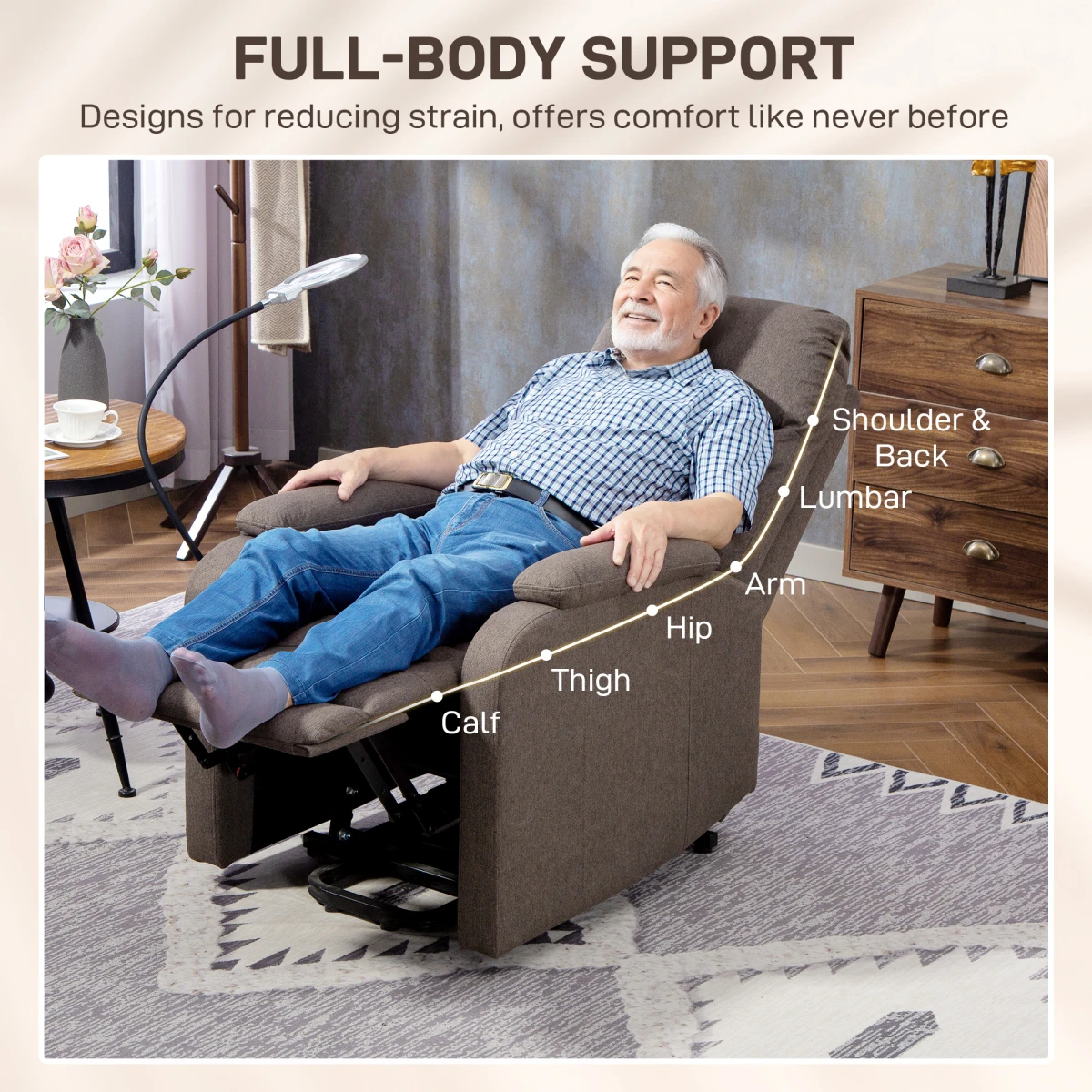 HOMCOM Linen Fabric Electric Recliner Standard Size With Remote Control And LED Magnifying Light For Home Use by HOMCOM