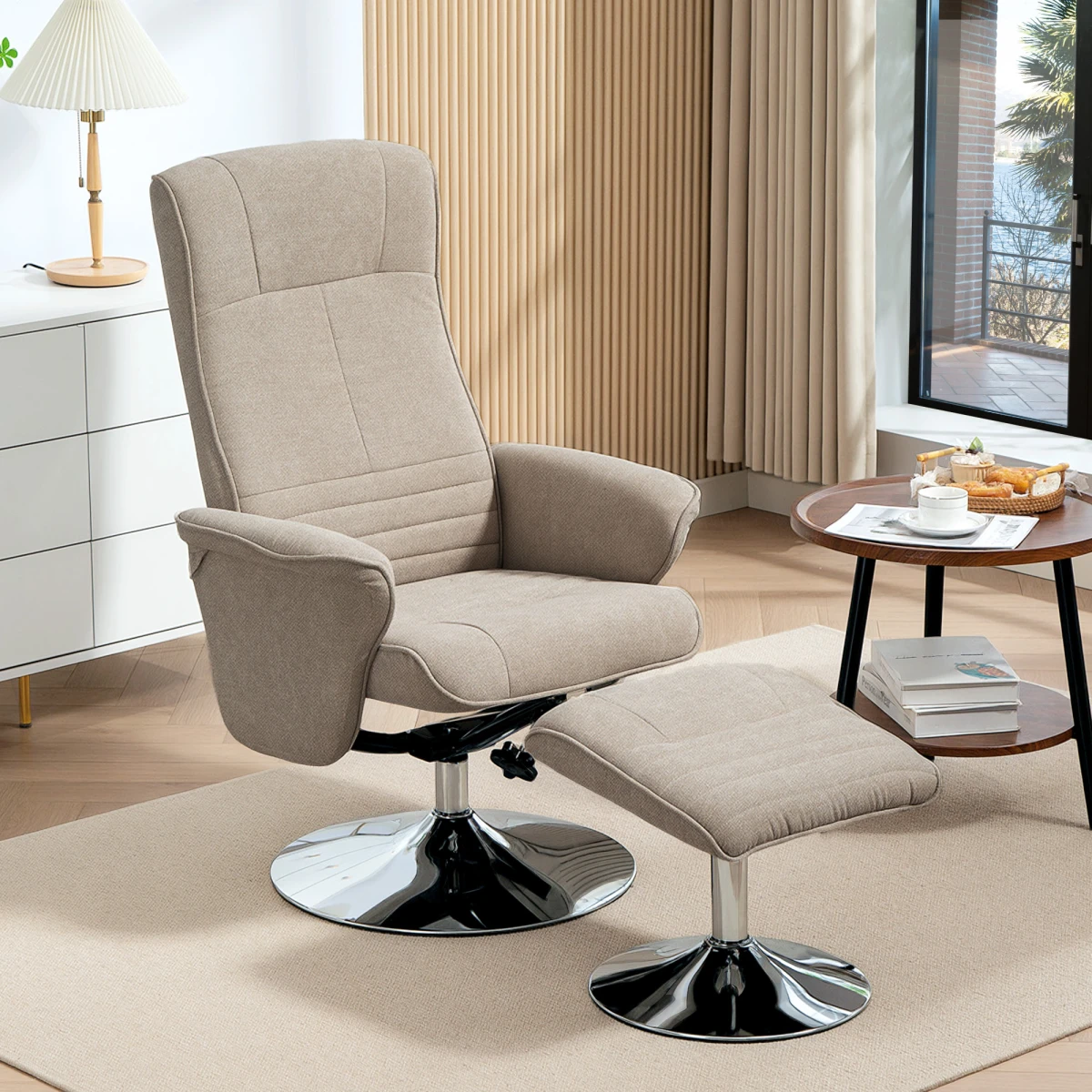 HOMCOM HOMCOM Upholstered Swivel Recliner Std 135 Recline For Home - Recliner