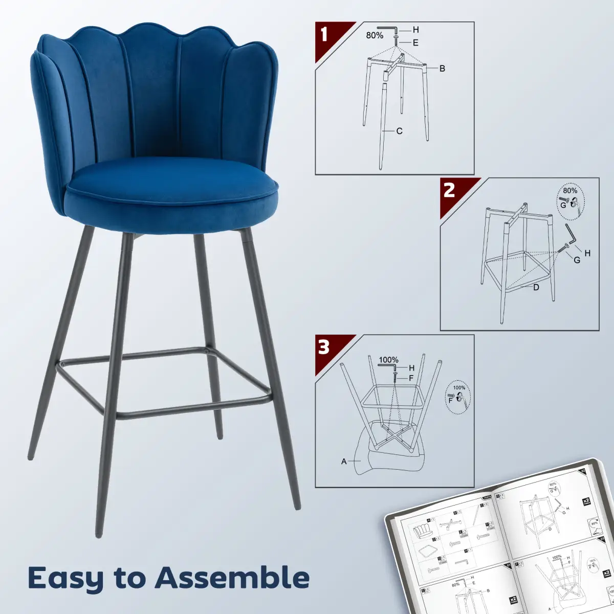 HOMCOM HOMCOM Barstools with Petal Backrest for Kitchen Island - Bar Stool