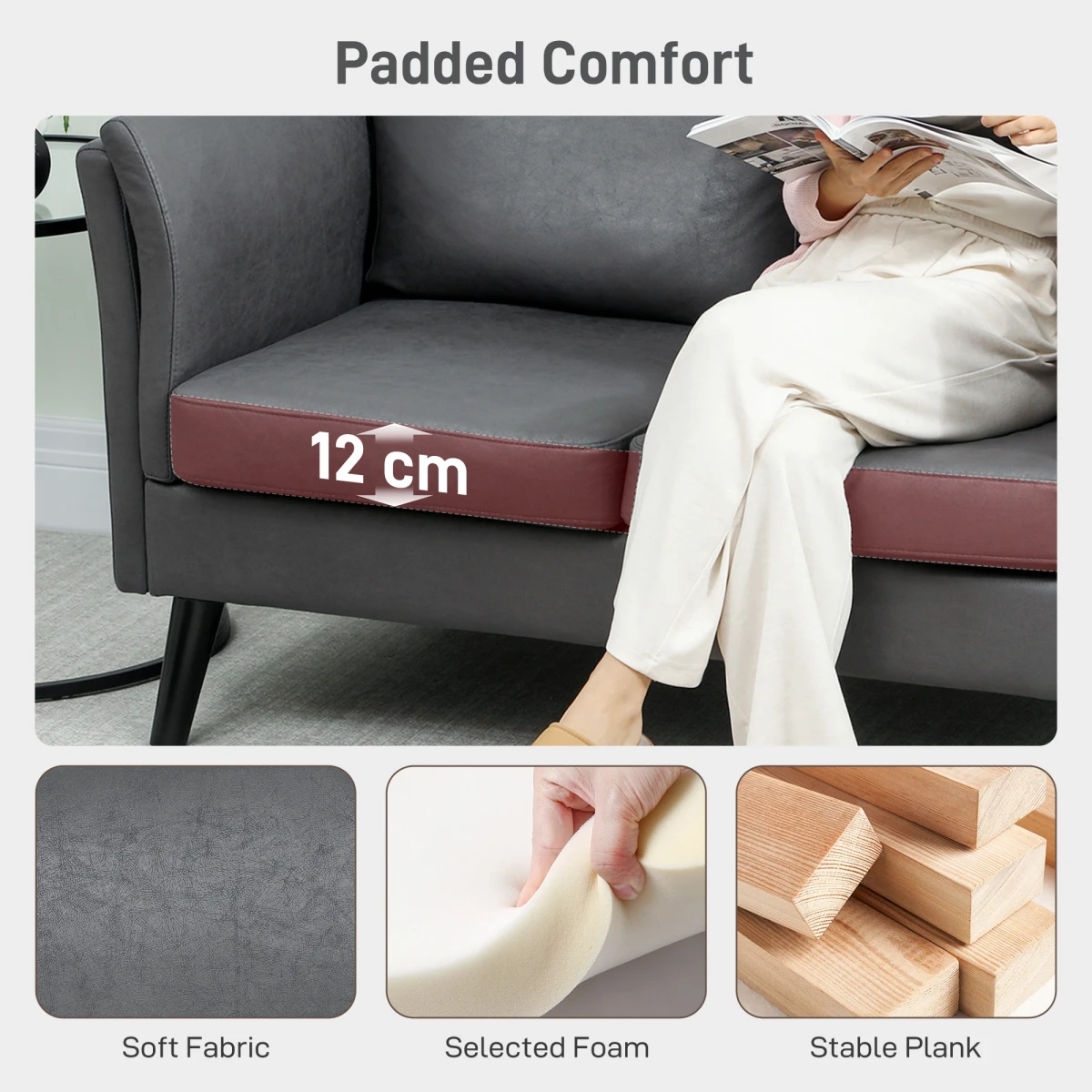 HOMCOM Loveseat Sofa Compact Leathaire Upholstery Bedroom by HOMCOM