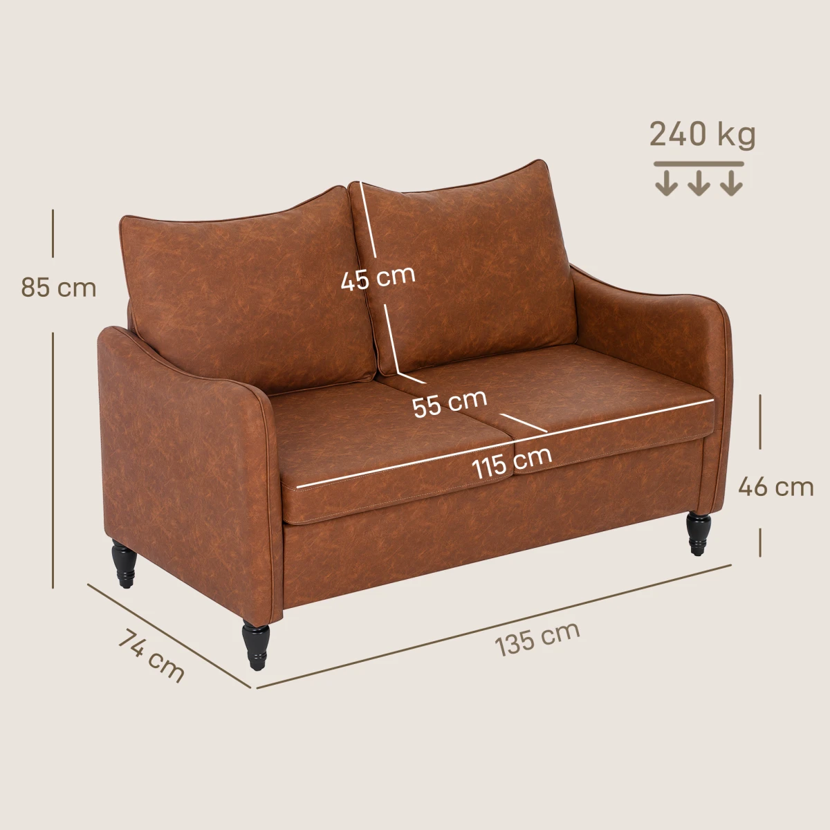 HOMCOM HOMCOM Sofa Two Seater Marble Pattern With Solid Wood Legs - Sofa
