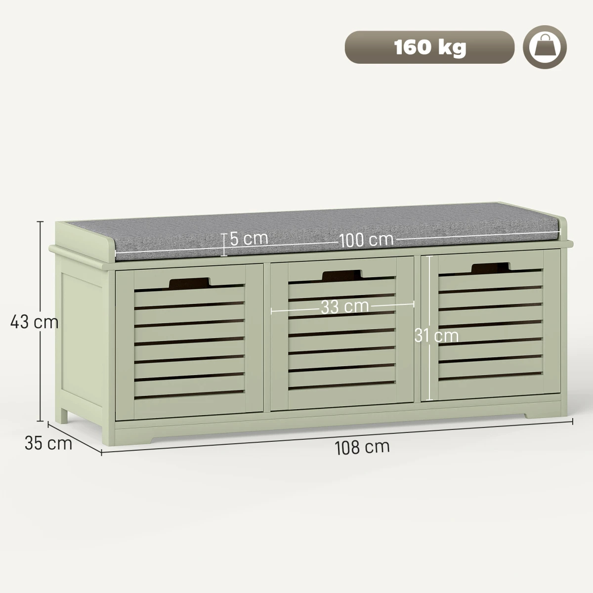 HOMCOM Shoe Storage Bench Medium Cushioned Top Slatted Doors Entryway Organizer For Shoes by HOMCOM