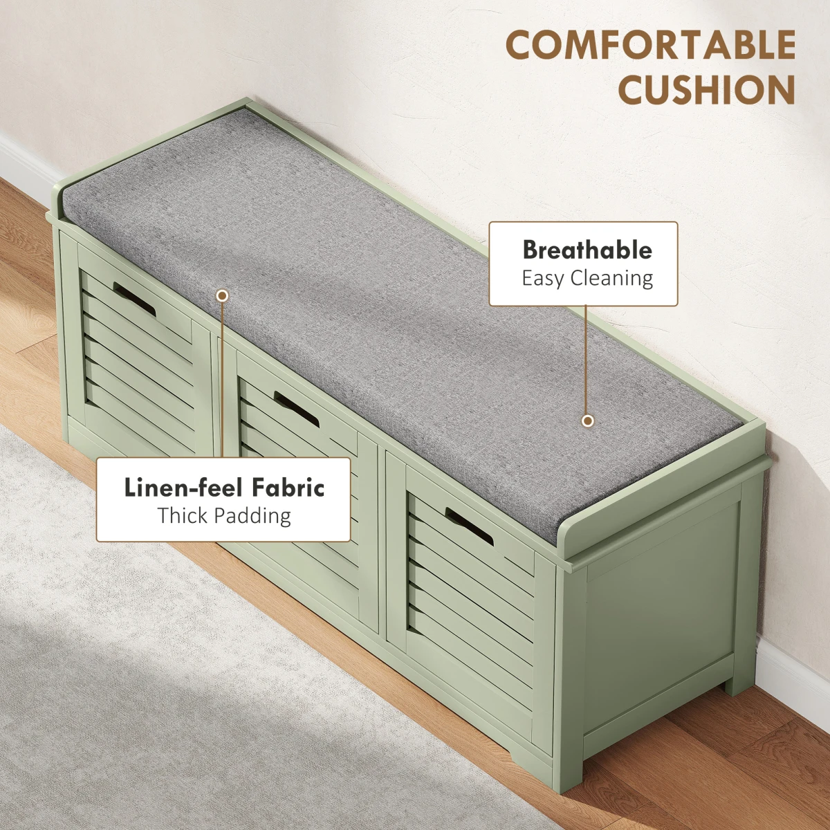 HOMCOM Shoe Storage Bench Medium Cushioned Top Slatted Doors Entryway Organizer For Shoes by HOMCOM