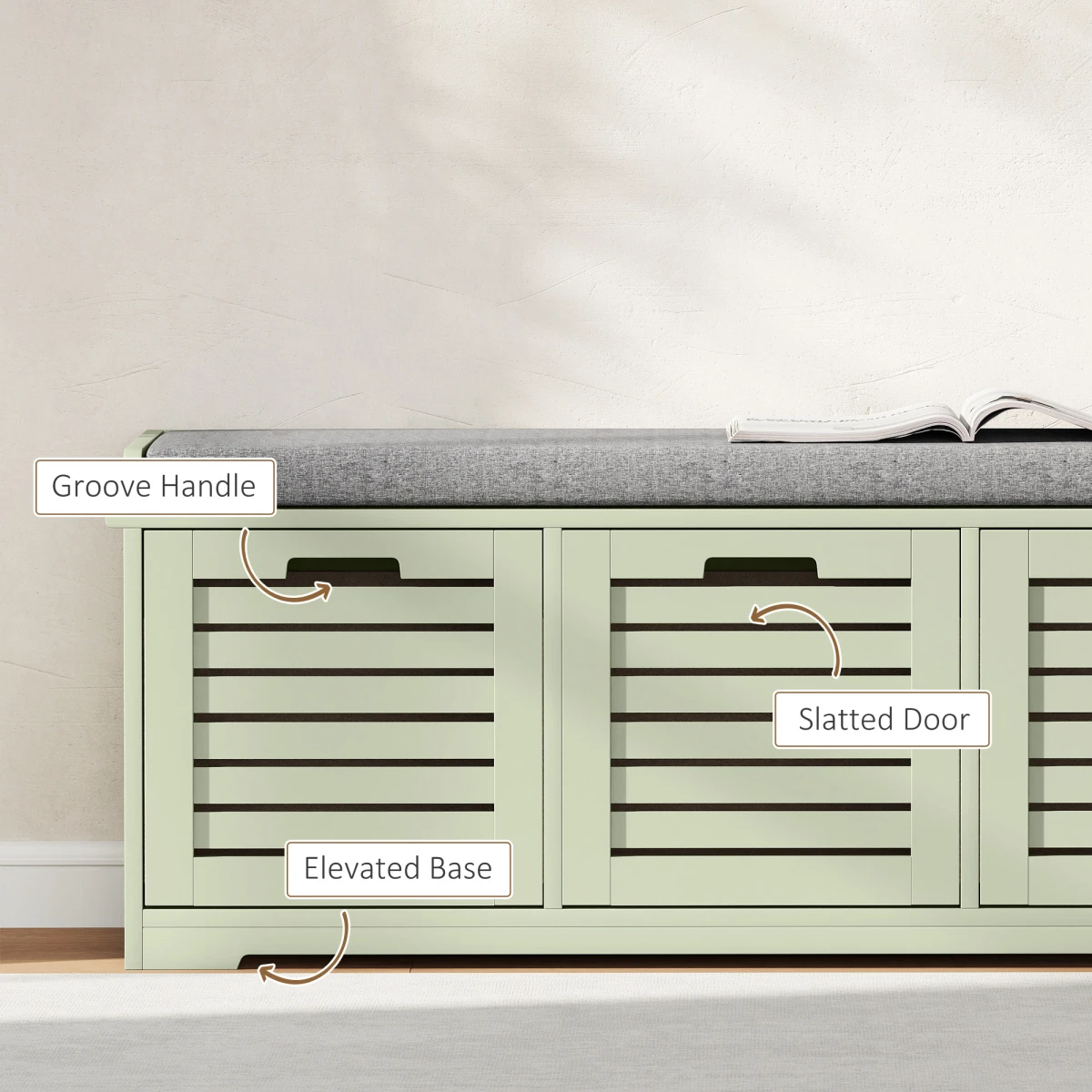 HOMCOM Shoe Storage Bench Medium Cushioned Top Slatted Doors Entryway Organizer For Shoes by HOMCOM