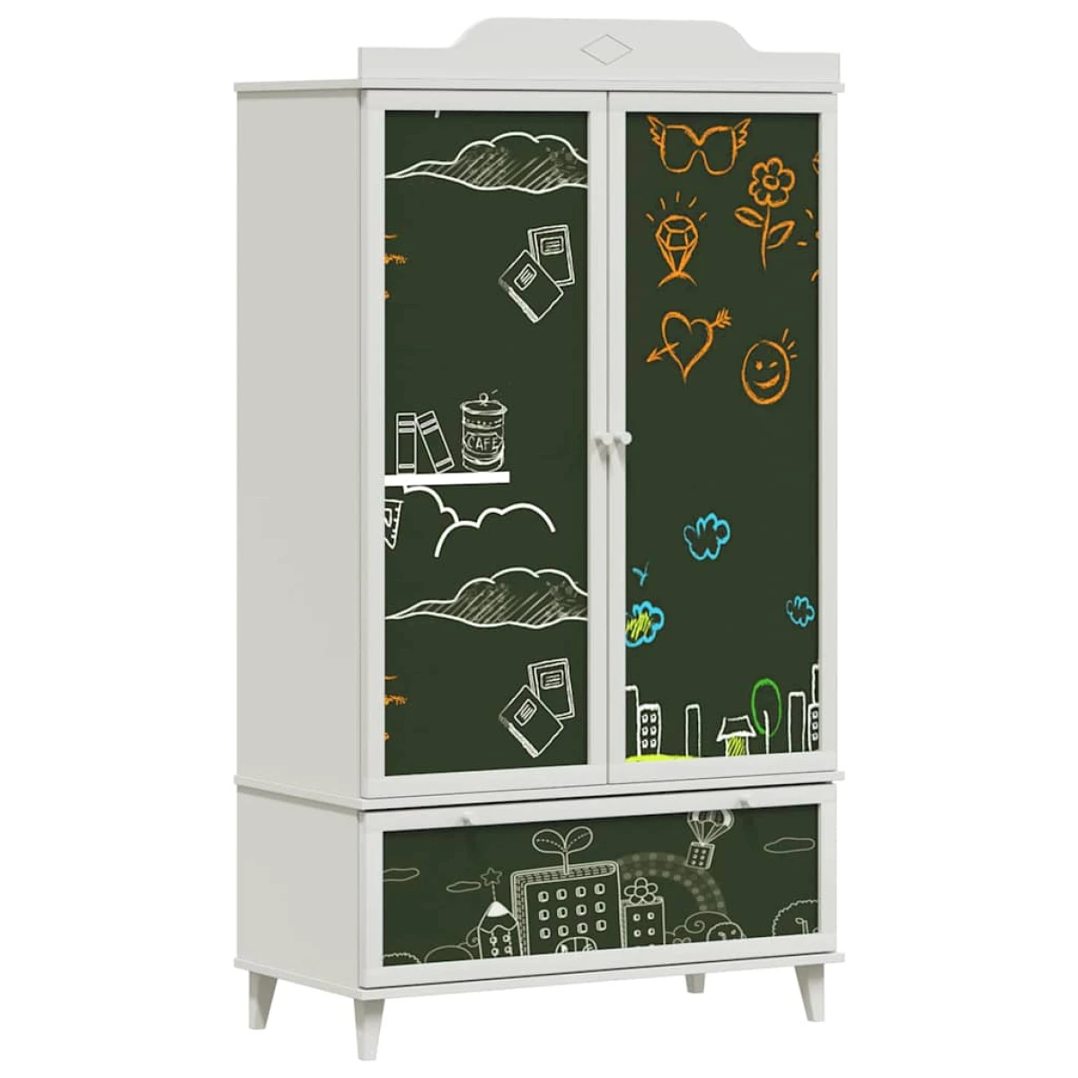 vidaXL vidaXL Chalkboard Wardrobe Cabinet Two Door Drawer Chalkboard Finish For Kids Room - Wardrobe