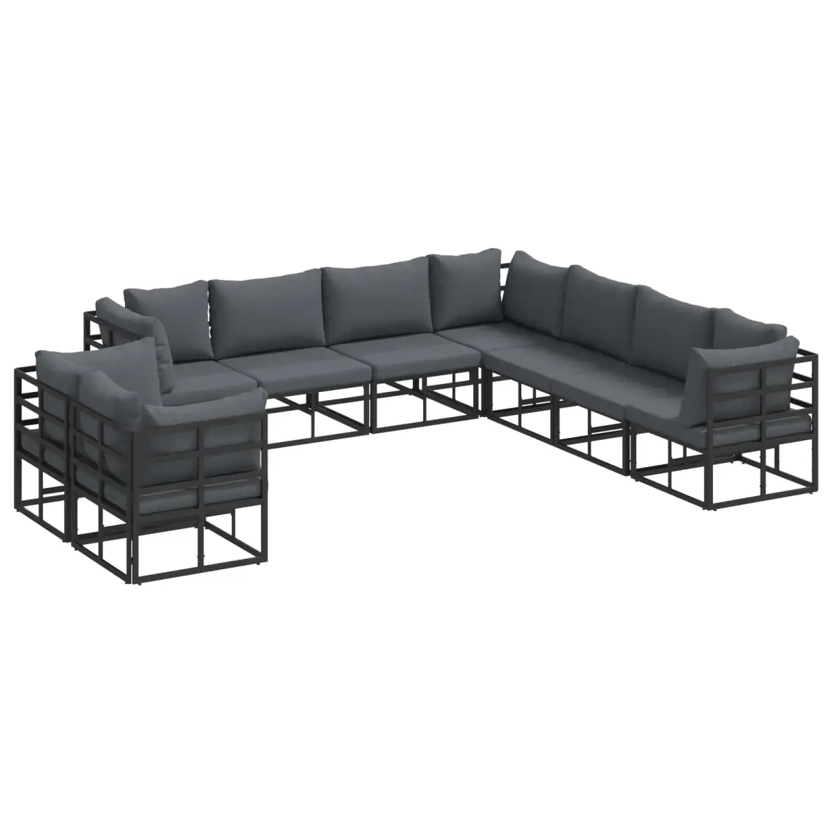 vidaXL vidaXL Garden Sofa Set with Cushion 9 pcs Black Aluminium - Garden Sofa Sets