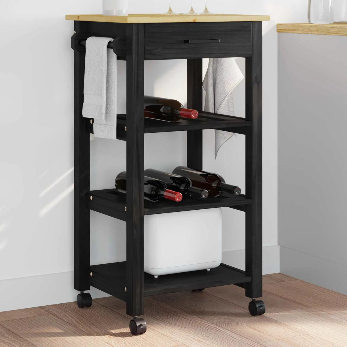 vidaXL Kitchen Trolley MONZA Black 48 x 40 x 88.5 cm Solid Pine Wood - from vidaXL