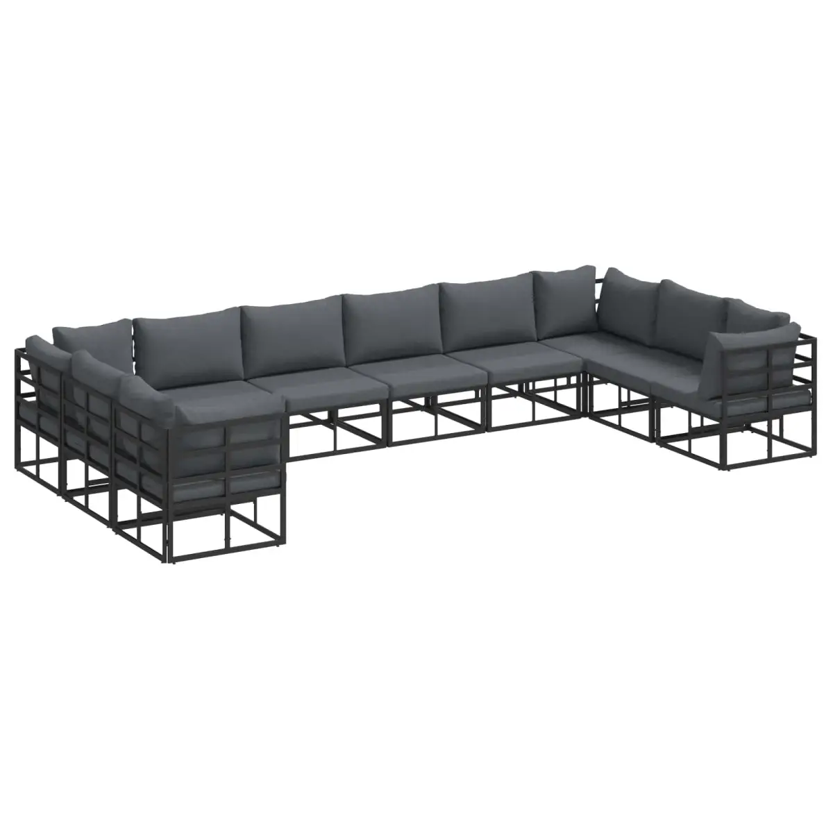 vidaXL vidaXL Garden Sofa Set with Cushion 10 pcs Black Aluminium - Garden Sofa Sets