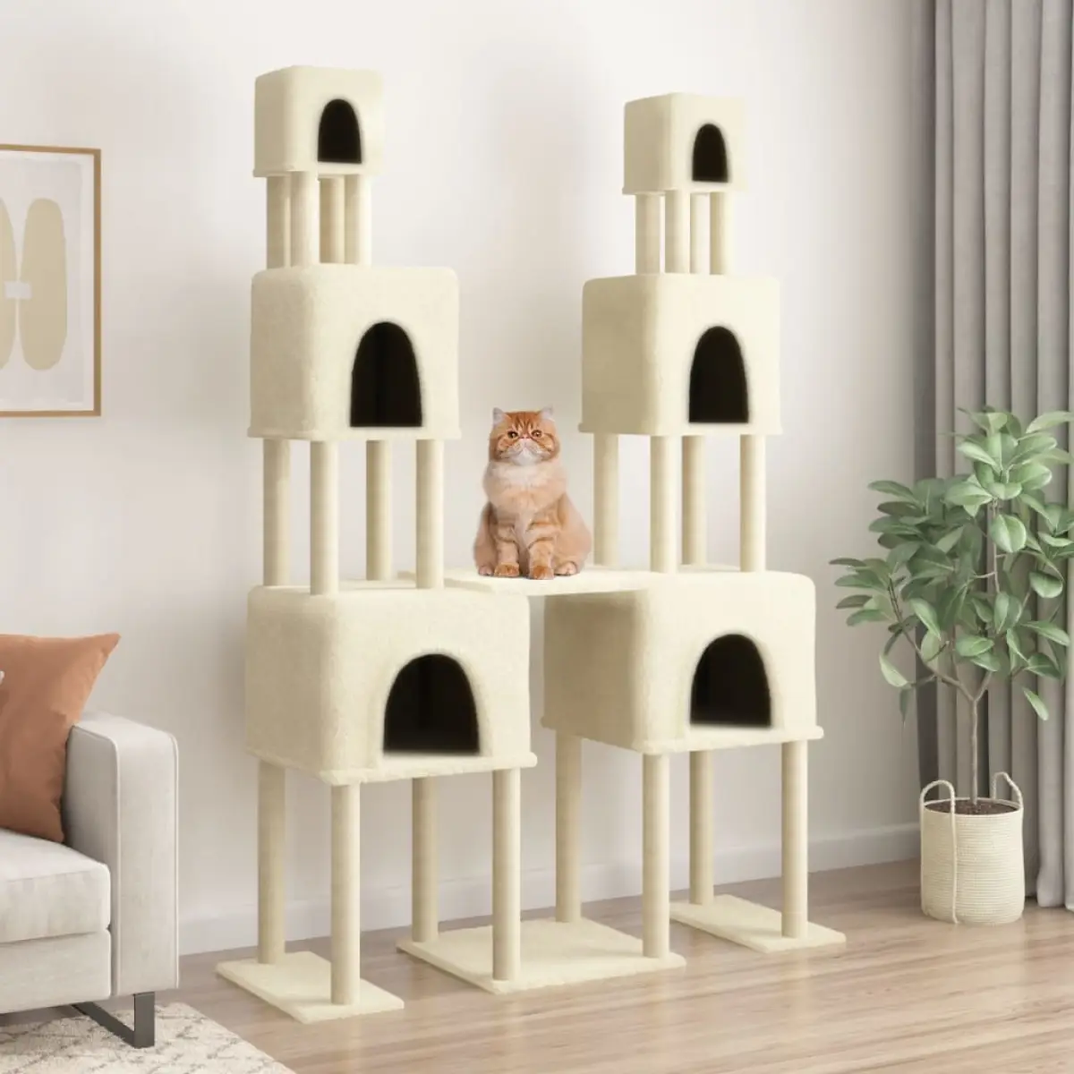 vidaXL vidaXL Cat Tree with Sisal Scratching Posts Cream 199 cm - Cat Tree