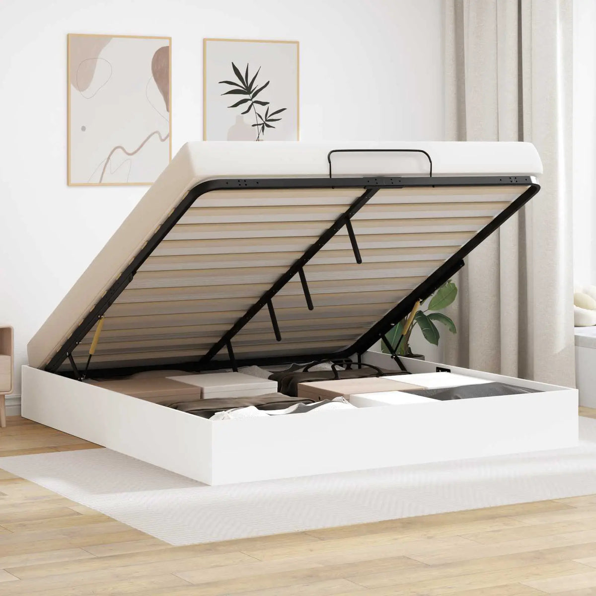 vidaXL Ottoman Bed Frame White 203 x 180 x 25 cm Engineered Wood - from vidaXL