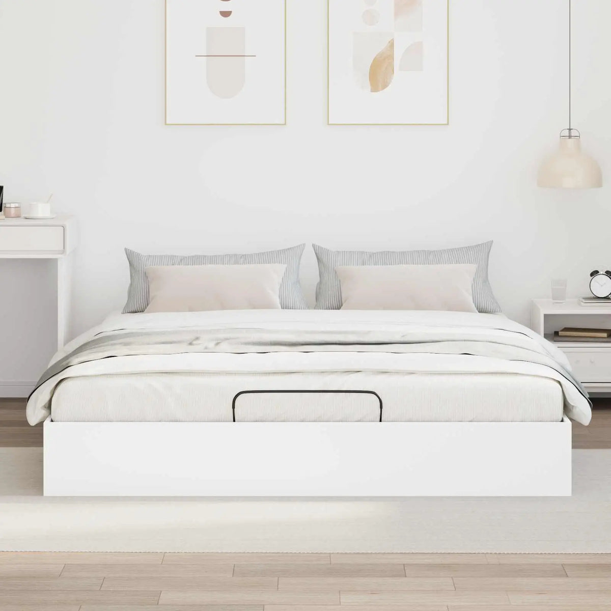 vidaXL Ottoman Bed Frame White 203 x 180 x 25 cm Engineered Wood - from vidaXL