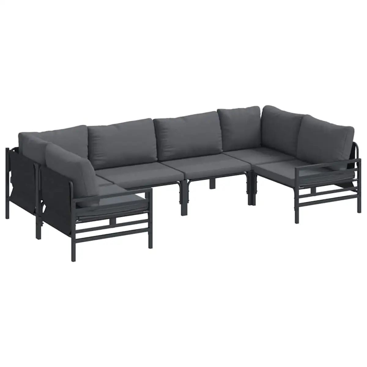 vidaXL vidaXL Garden Sofa Set with Cushion 6 pcs Black Steel - Garden Sofa Sets