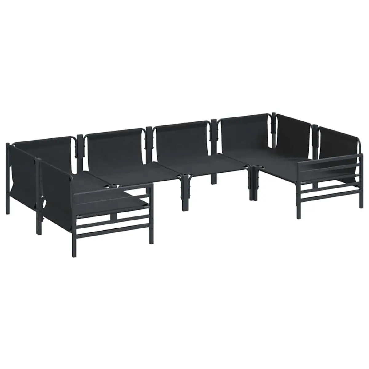vidaXL vidaXL Garden Sofa Set with Cushion 6 pcs Black Steel - Garden Sofa Sets