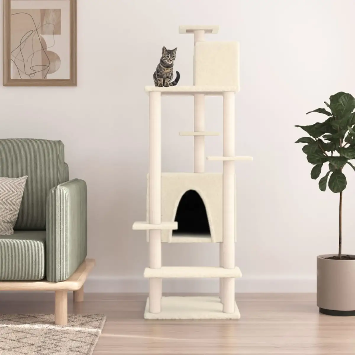 vidaXL vidaXL Cat Tree with Sisal Scratching Posts Cream 154 cm - Cat Tree