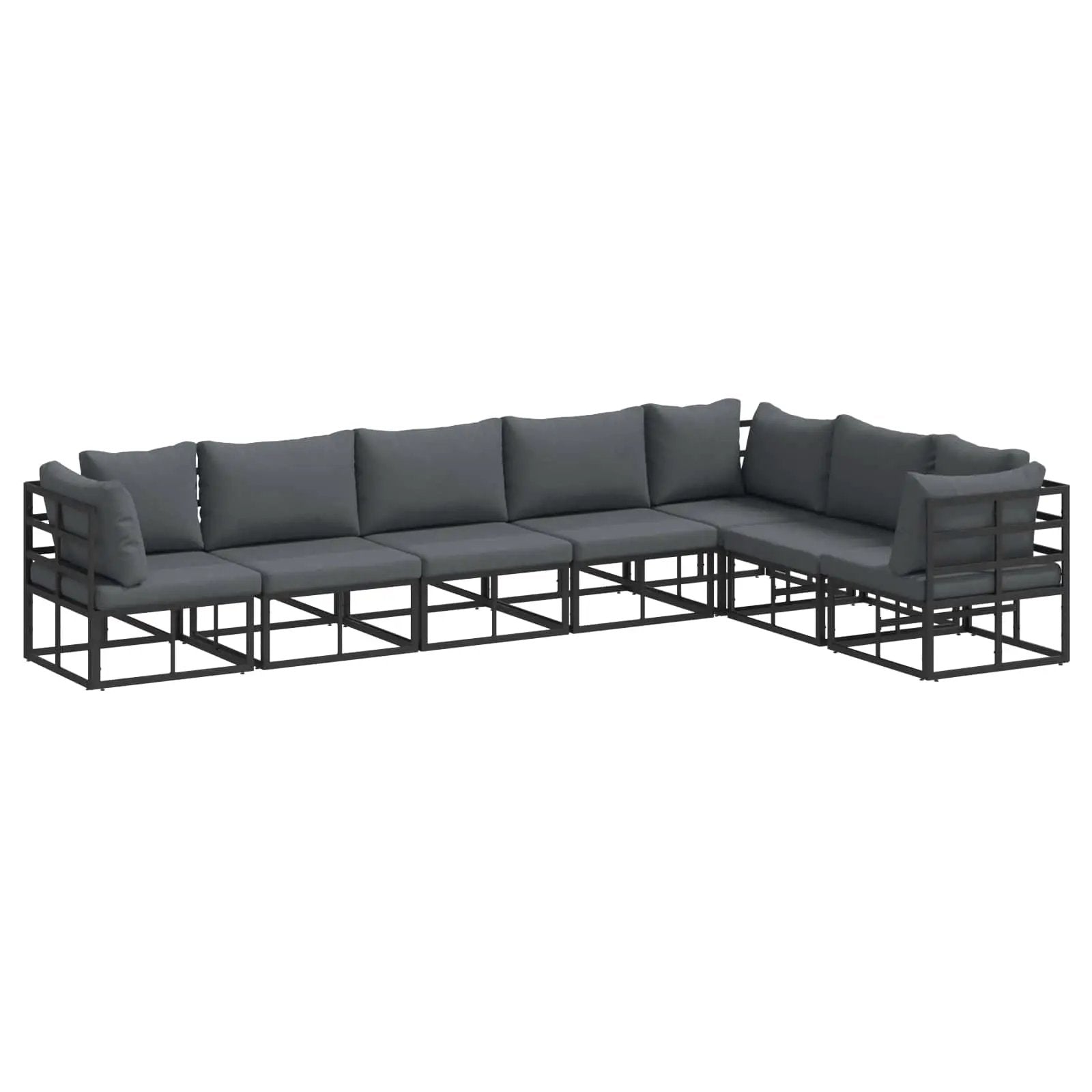 vidaXL vidaXL Garden Sofa Set with Cushion 7 pcs Black Aluminium - Garden Sofa Sets