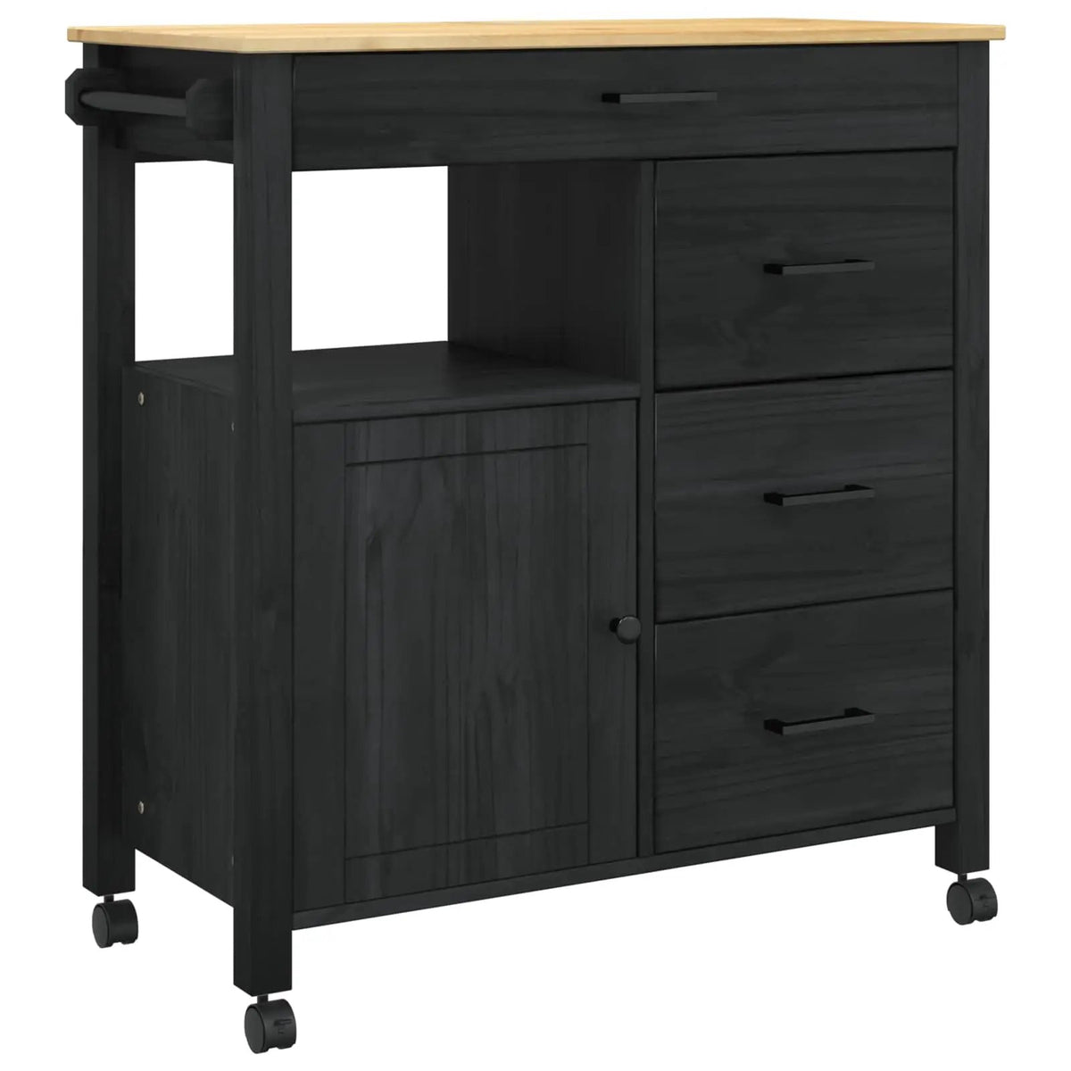 vidaXL Kitchen Trolley MONZA Black 84 x 40 x 88.5 cm Solid Pine Wood - from vidaXL
