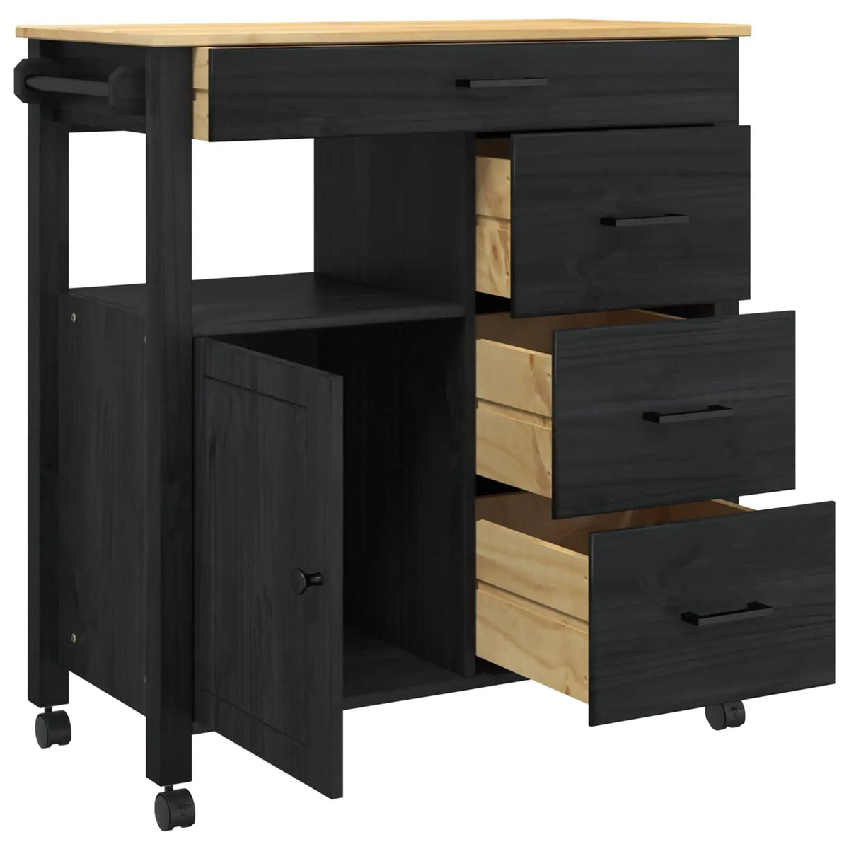 vidaXL Kitchen Trolley MONZA Black 84 x 40 x 88.5 cm Solid Pine Wood - from vidaXL