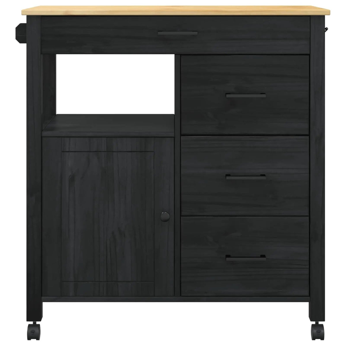 vidaXL Kitchen Trolley MONZA Black 84 x 40 x 88.5 cm Solid Pine Wood - from vidaXL