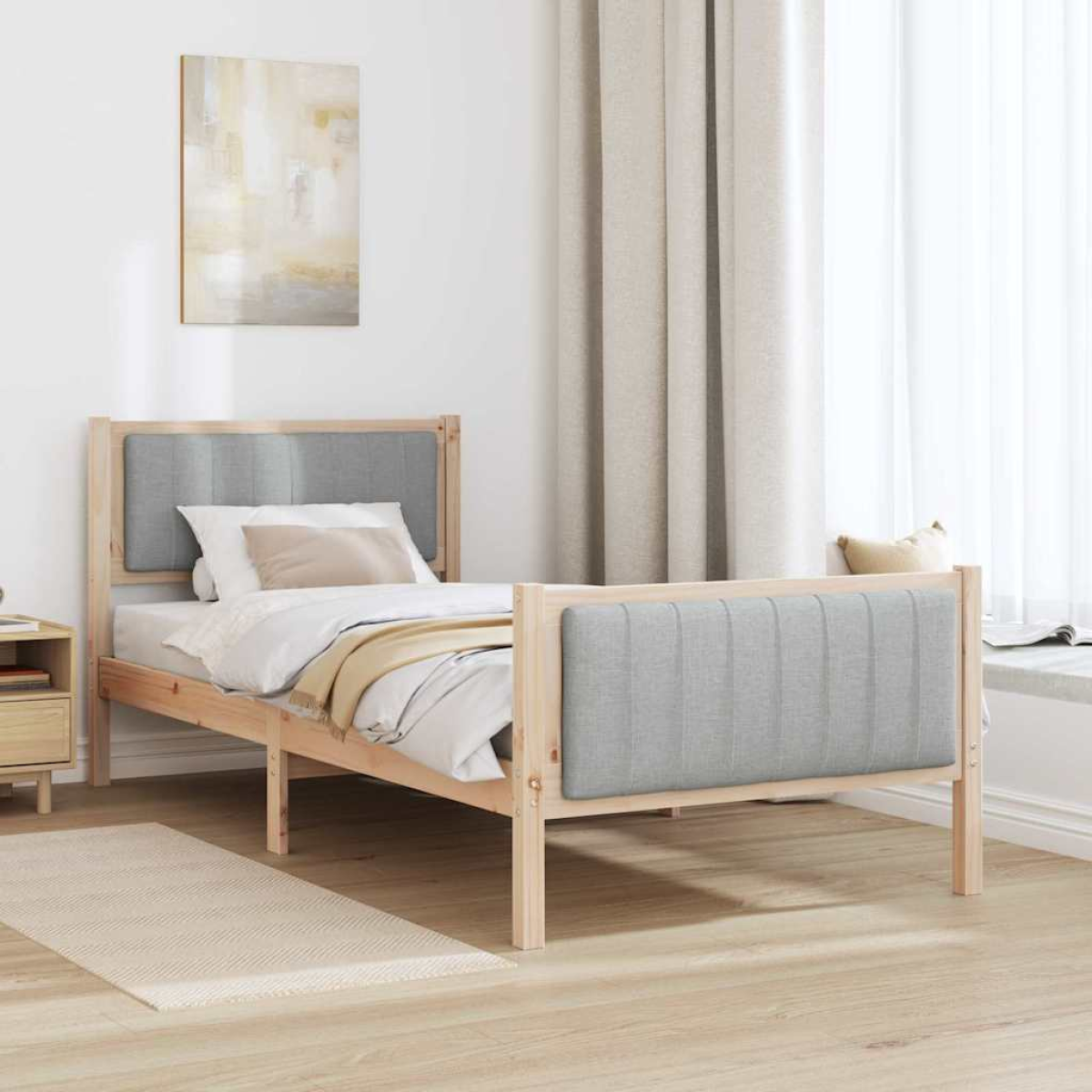 vidaXL Bed frame Brown and light grey 90 x 200 cm Solid pine wood - from vidaXL