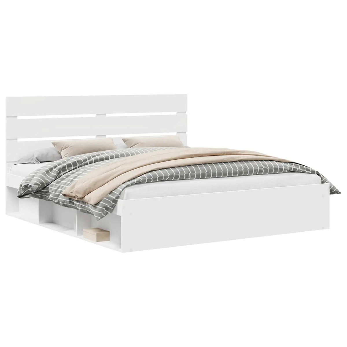 vidaXL Bed Frame with Headboard White 200 x 200 cm Solid Pine Wood - from vidaXL