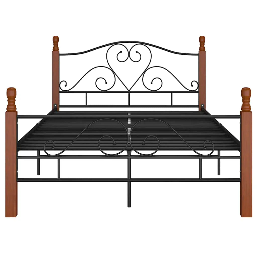 vidaXL Bed Frame | Black and natural oak | Powder-coated metal, solid oak wood - from vidaXL