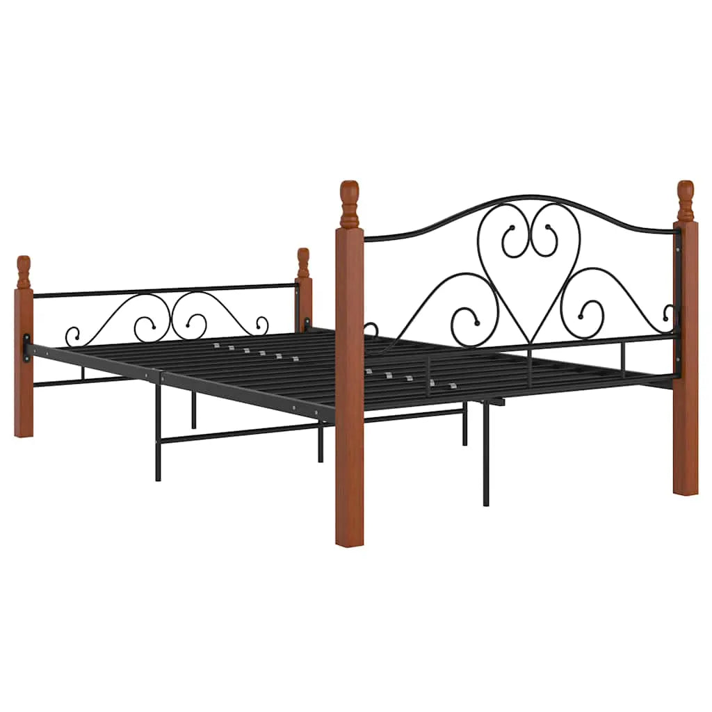 vidaXL Bed Frame | Black and natural oak | Powder-coated metal, solid oak wood - from vidaXL