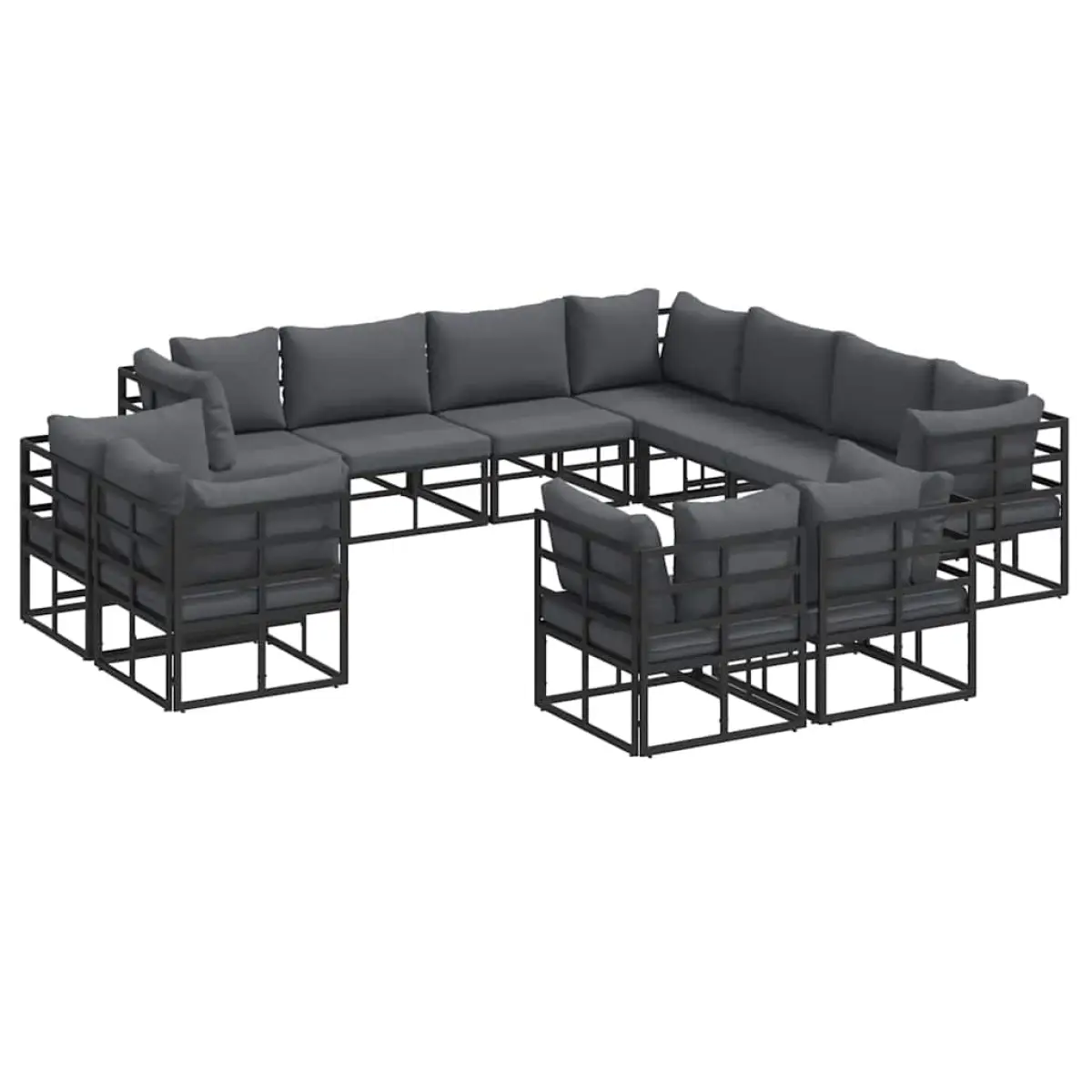 vidaXL vidaXL Garden Sofa Set with Cushion 11 pcs Black Aluminium - Garden Sofa Sets