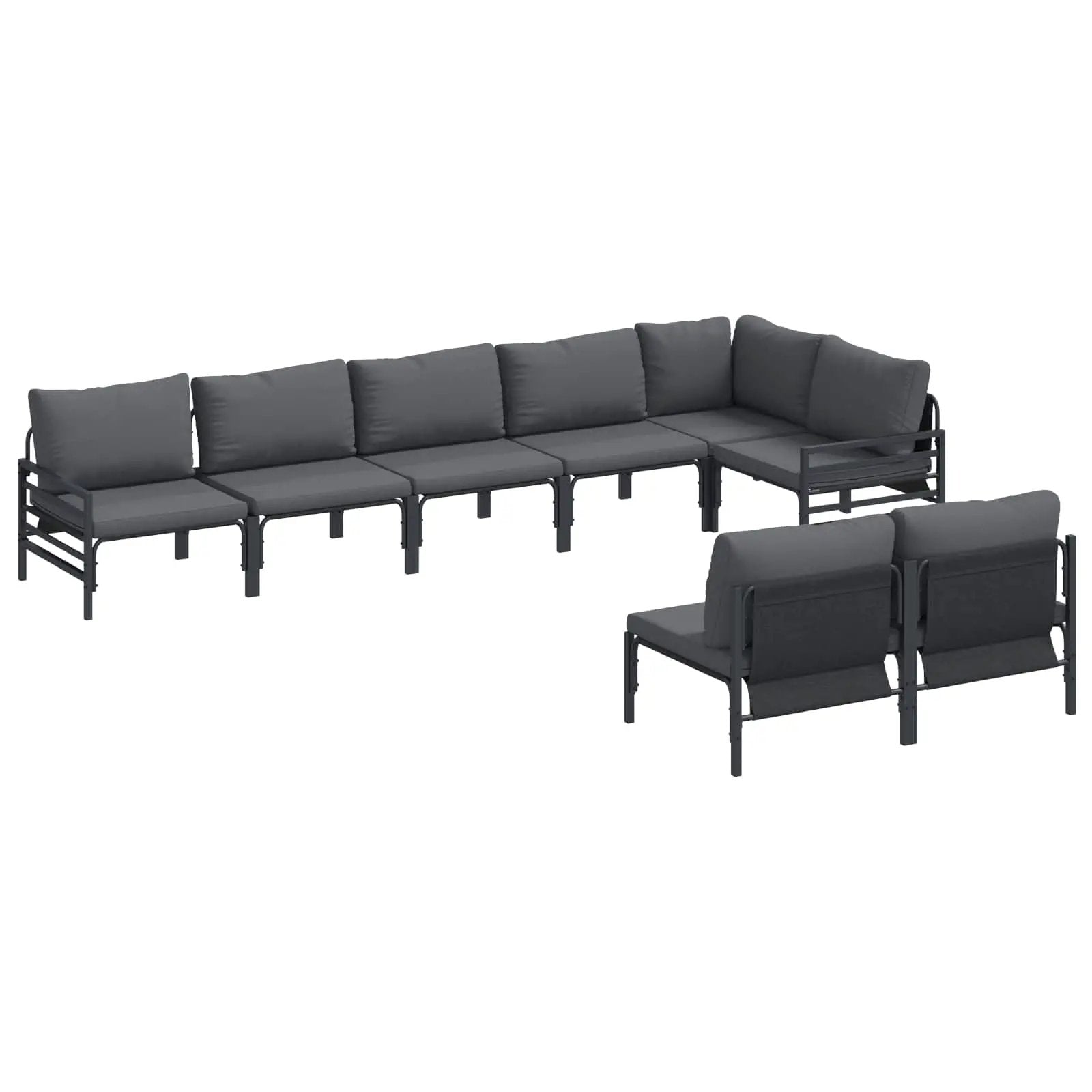 vidaXL vidaXL Garden Sofa Set with Cushion 8 pcs Black Steel - Garden Sofa Sets