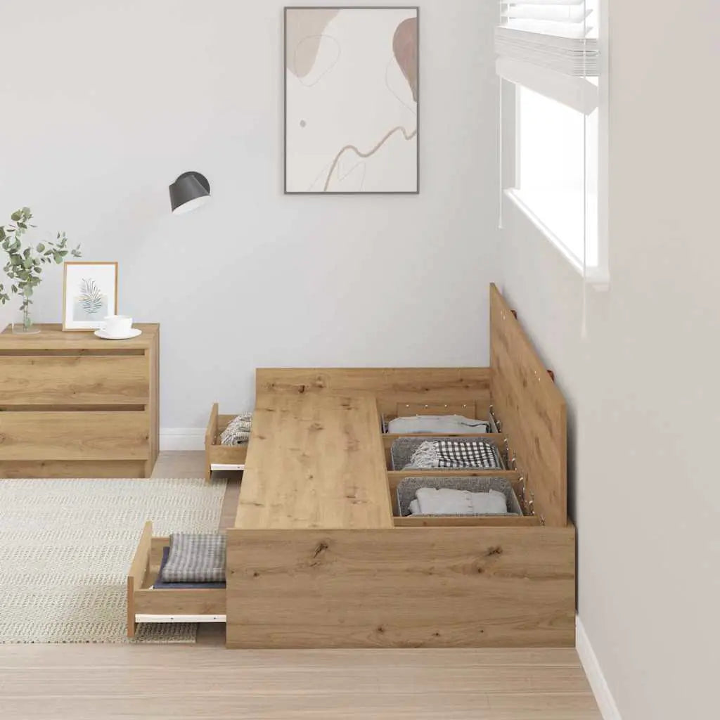 vidaXL Bed Frame with Drawer Artisan Oak 90 x 190 cm Engineered Wood - from vidaXL