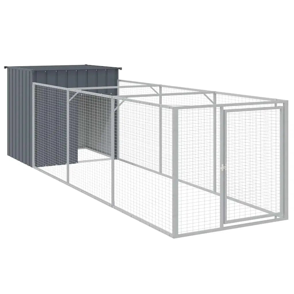 vidaXL Dog House with Run Anthracite 110x405x110 cm Galvanised Steel - from vidaXL